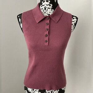 Madewell Ribbed Sleeveless Polo Top - Burgundy SZ XL